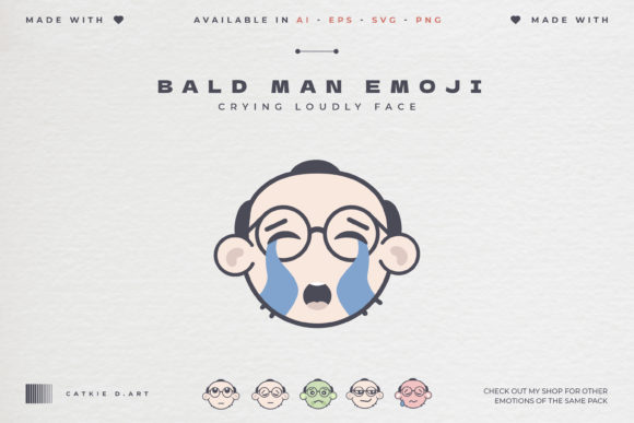 Bald Man Emoji - Crying Loudly Face Graphics