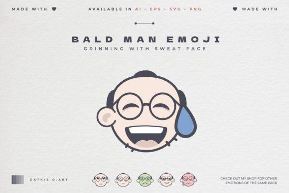Bald Man Emoji - Grinning with Sweat