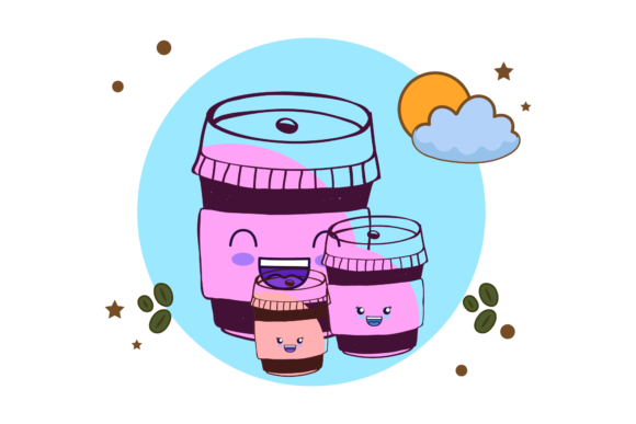 Coffee Kawaii Funny Circle Bubble Graphics