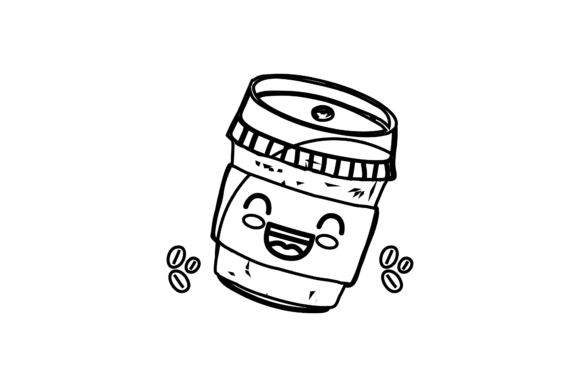 Coffee Kawaii Funny Outline