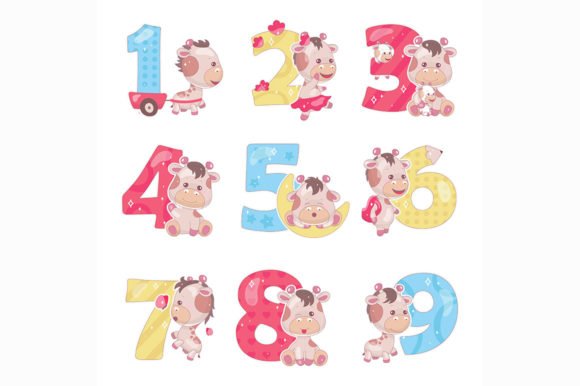 Cute Numbers with Baby Giraffe Graphics