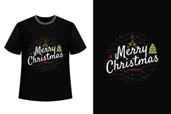 Merry Christmas with Green Tree T Shirt Graphics & Print Templates