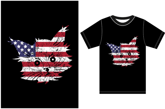 USA Flag With Cat Lover T-shirt. Funny Graphics for Local Business Branding